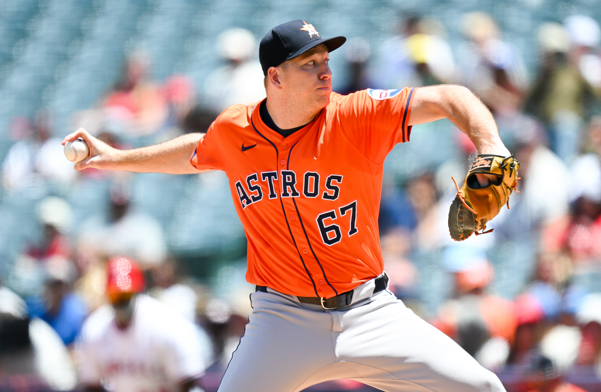 休士頓太空人投手 Ryan Gusto #67，資料照 ，2025.6.22，安納罕，加州（攝影：Gene Wang 王建鑫 / Capture At Media 蓋艾傳媒）